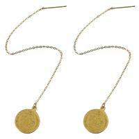 Fashion Stainless Steel Thread Through Earrings, Flat Round, gold color plated, with letter pattern & for woman, 140mm 0.8mm 
