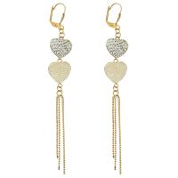 Stainless Steel Drop Earring, with Rhinestone Clay Pave, Heart, gold color plated, for woman, 110mm 