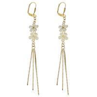 Stainless Steel Drop Earring, with Rhinestone Clay Pave & Glass Pearl, Flower, gold color plated, for woman, 105mm 