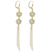 Stainless Steel Drop Earring, with Rhinestone Clay Pave, Flower, gold color plated, for woman, 110mm 