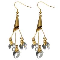 Stainless Steel Drop Earring, Heart, gold color plated, for woman & with rhinestone, 85mm 0.8mm 