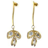 Stainless Steel Drop Earring, gold color plated, for woman & with rhinestone, 60mm 1.2mm 