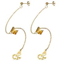 Stainless Steel Drop Earring, Swan, gold color plated, for woman & with rhinestone, 135mm 