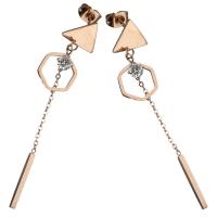 Stainless Steel Drop Earring, rose gold color plated, for woman & with rhinestone, 60mm 