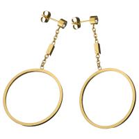Stainless Steel Drop Earring, gold color plated, for woman & with rhinestone, 55mm 