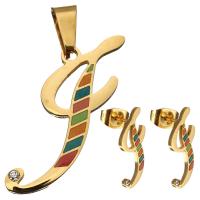 Enamel Stainless Steel Jewelry Sets, pendant & earring, Music Note, gold color plated, for woman & with rhinestone  Approx 