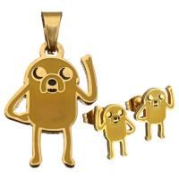 Enamel Stainless Steel Jewelry Sets, pendant & earring, Character, gold color plated, for woman  Approx 