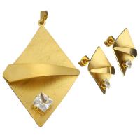 Rhinestone stainless steel Jewelry Set, pendant & earring, Rhombus, gold color plated, for woman & with rhinestone  Approx 