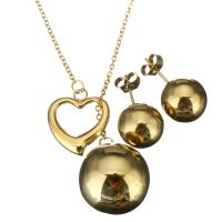 Conjuntos de joyería de acero inoxidable, pendiente & collar, Corazón, chapado en color dorado, cadena oval & para mujer, 18x22mm, 17x19mm, 1.5mm, 12x12mm, longitud:aproximado 20 Inch, Vendido por Set