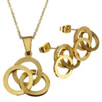 Fashion Stainless Steel Jewelry Sets, earring & necklace, Donut, gold color plated, oval chain & for woman & stardust 1.5mm Approx 16 Inch 