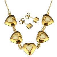Fashion Stainless Steel Jewelry Sets, earring & necklace, with Resin, Heart, gold color plated, oval chain & for woman & with rhinestone 1.5mm Approx 18 Inch 
