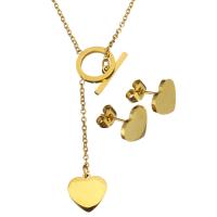 Fashion Stainless Steel Jewelry Sets, earring & necklace, Heart, gold color plated, oval chain & for woman 2mm Approx 20 Inch 