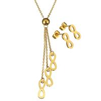 Conjuntos de joyería de acero inoxidable, collar de cadena suéter & pendiente, con 2Inch extender cadena, Infinito, chapado en color dorado, cadena oval & para mujer, 5x14mm, 1.5mm, 5x14mm, longitud:aproximado 24 Inch, Vendido por Set