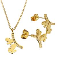 Rhinestone stainless steel Jewelry Set, earring & necklace, Butterfly, gold color plated, oval chain & for woman & with rhinestone 1.5mm Approx 18 Inch 