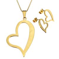 Conjuntos de joyería de acero inoxidable, pendiente & collar, Corazón, chapado en color dorado, cadena oval & para mujer, 32x49mm, 1.5mm, 13x18mm, longitud:aproximado 18 Inch, Vendido por Set