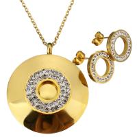 Rhinestone stainless steel Jewelry Set, earring & necklace, with Rhinestone Clay Pave, Donut, gold color plated, oval chain & for woman 2mm Approx 20 Inch 