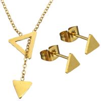 Fashion Stainless Steel Jewelry Sets, earring & necklace, with 2Inch extender chain, Triangle, gold color plated, oval chain & for woman  1mm Approx 17 Inch 