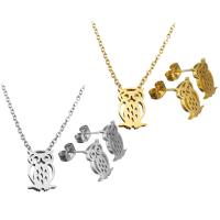 Fashion Stainless Steel Jewelry Sets, earring & necklace, Owl, plated, oval chain & for woman 2mm Approx 18 Inch 