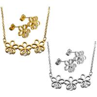 Rhinestone stainless steel Jewelry Set, earring & necklace, Flower, plated, oval chain & for woman & with rhinestone 2mm Approx 18 Inch 