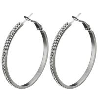 Stainless Steel Hoop Earring, for woman & with rhinestone, original color 