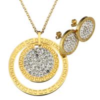 Rhinestone stainless steel Jewelry Set, earring & necklace, with Rhinestone Clay Pave, Flat Oval, gold color plated, oval chain & for woman 2mm Approx 18 Inch 