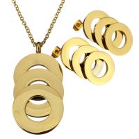 Fashion Stainless Steel Jewelry Sets, earring & necklace, Donut, gold color plated, oval chain & for woman 2mm Approx 18 Inch 