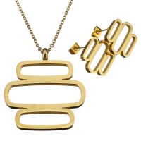 Fashion Stainless Steel Jewelry Sets, earring & necklace, gold color plated, oval chain & for woman 2mm Approx 18 Inch 