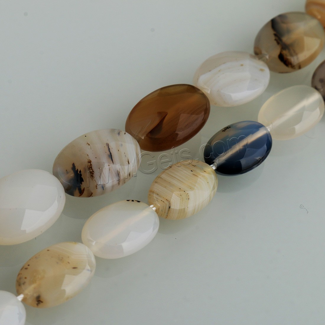 Gemischte Achat Perlen, Schwarzer Achat, flachoval, verschiedene Größen vorhanden, Bohrung:ca. 0.6mm, Länge:ca. 15.5 ZollInch, verkauft von Strang