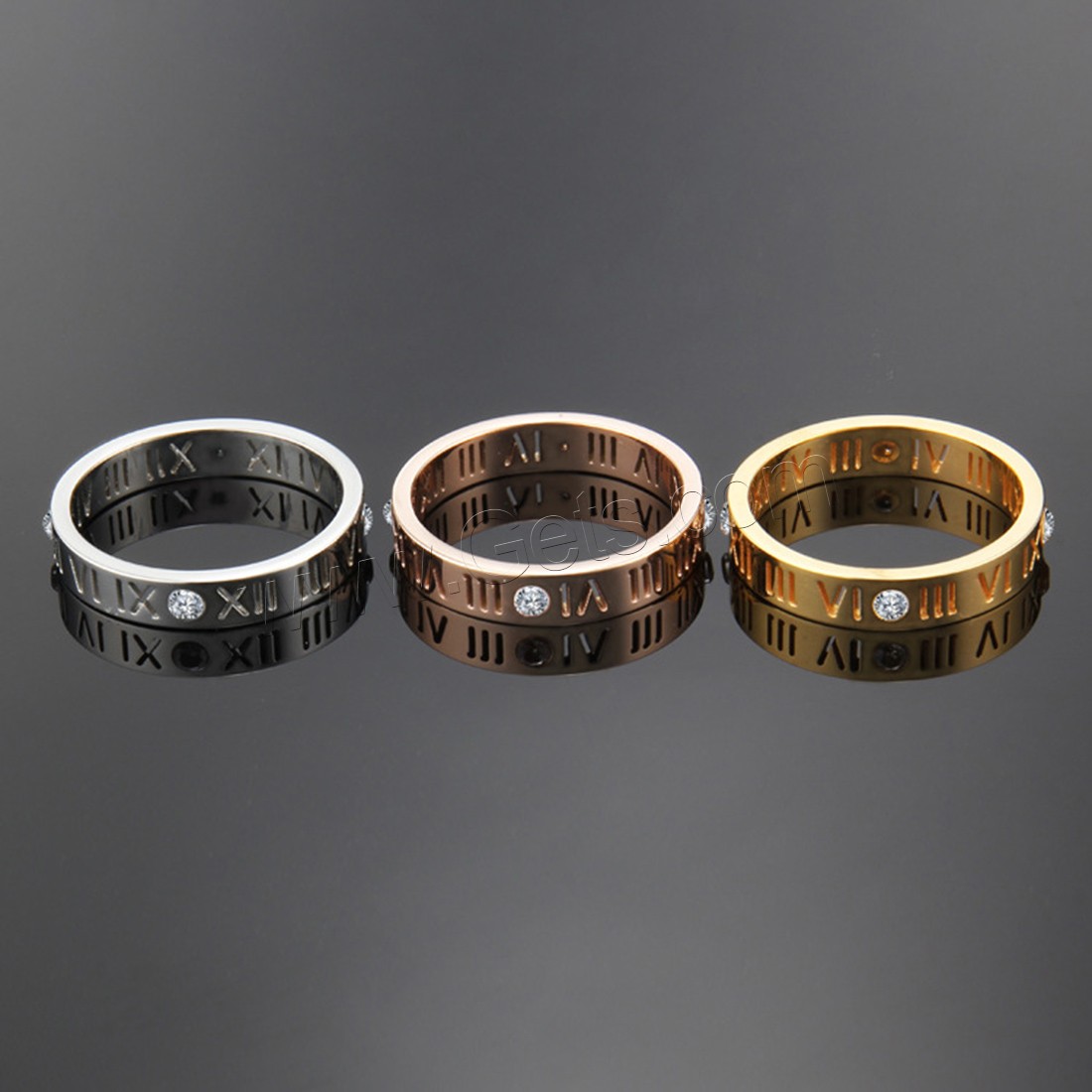 Titanium Steel Finger Ring, plated, polished & with 4 pcs rhinestone & different size for choice & for woman & hollow, more colors for choice, 3.8mm, Sold By PC