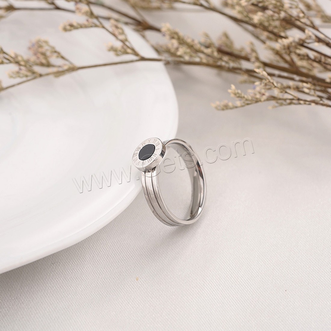 Titanium Steel Finger Ring, with Black Shell, plated, polished & different size for choice & for woman, more colors for choice, 8mm, Sold By PC
