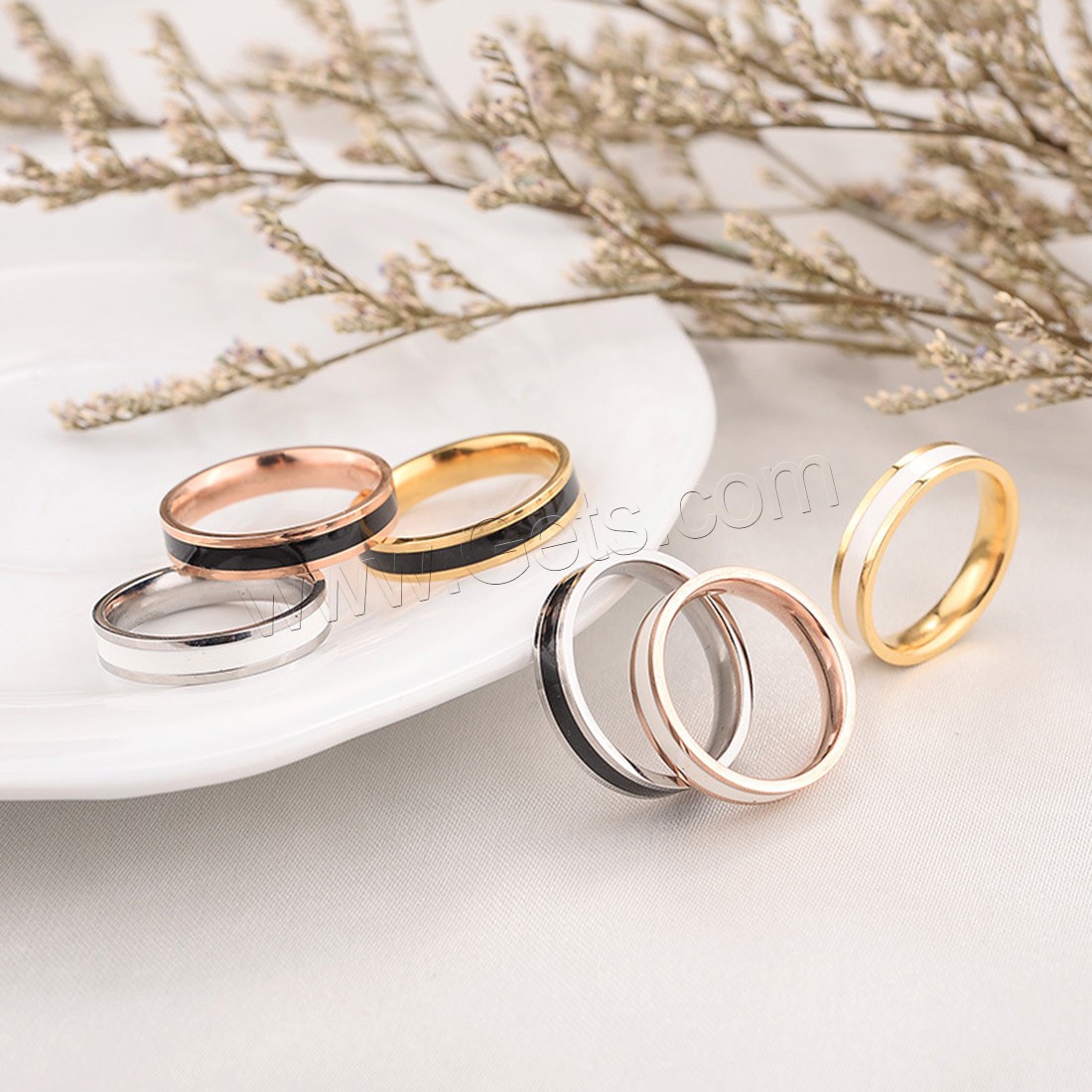 Titanium Steel Finger Ring, plated, polished & Unisex & different size for choice & epoxy gel & for couple, more colors for choice, 4mm, Sold By PC