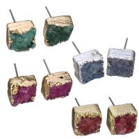 Agate Stud Earring, Ice Quartz Agate, with Brass,  Square, plated, without stopper & druzy style & for woman 0.5mm 