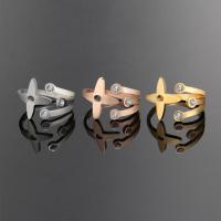 Titanium Steel Finger Ring, plated, Adjustable & for woman & with rhinestone 13mm, US Ring 