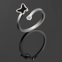 Titanium Steel Finger Ring, with Black Shell, plated, Adjustable & for woman & with rhinestone 11mm, US Ring 