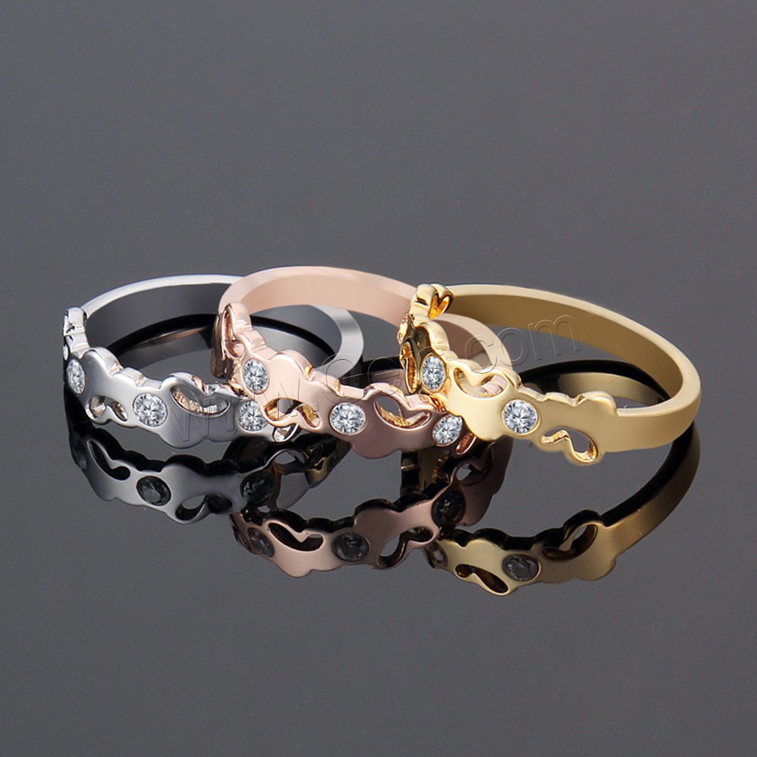 Titanium Steel Finger Ring, plated, different size for choice & for woman & with rhinestone, more colors for choice, 5mm, Sold By PC
