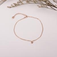 Titanium Steel Anklet, with 2Inch extender chain, rose gold color plated, oval chain & for woman & with cubic zirconia, 6mm Approx 8 Inch 