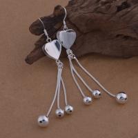 Brass Tassel Earring, Heart, real silver plated, for woman, lead & cadmium free 