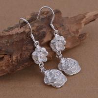 Brass Drop Earring, Flower, real silver plated, for woman & with cubic zirconia, lead & cadmium free 