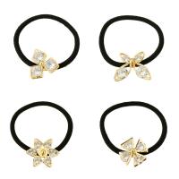 Ponytail Holder, Brass, with Rubber Band, gold color plated & with cubic zirconia Approx 6 Inch 