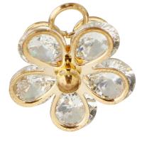 Cubic Zirconia Brass Pendants, Flower, gold color plated, with cubic zirconia Approx 3.5mm 