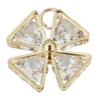 Cubic Zirconia Brass Pendants, Flower, gold color plated, with cubic zirconia Approx 3.4mm 