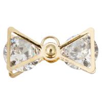 Cubic Zirconia Brass Pendants, Bowknot, gold color plated, with cubic zirconia Approx 3.3mm 