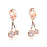 Titanium Steel Earrings, with White Shell, rose gold color plated, hypo allergic & for woman & with cubic zirconia, 6mm, 8mm, 22mm 
