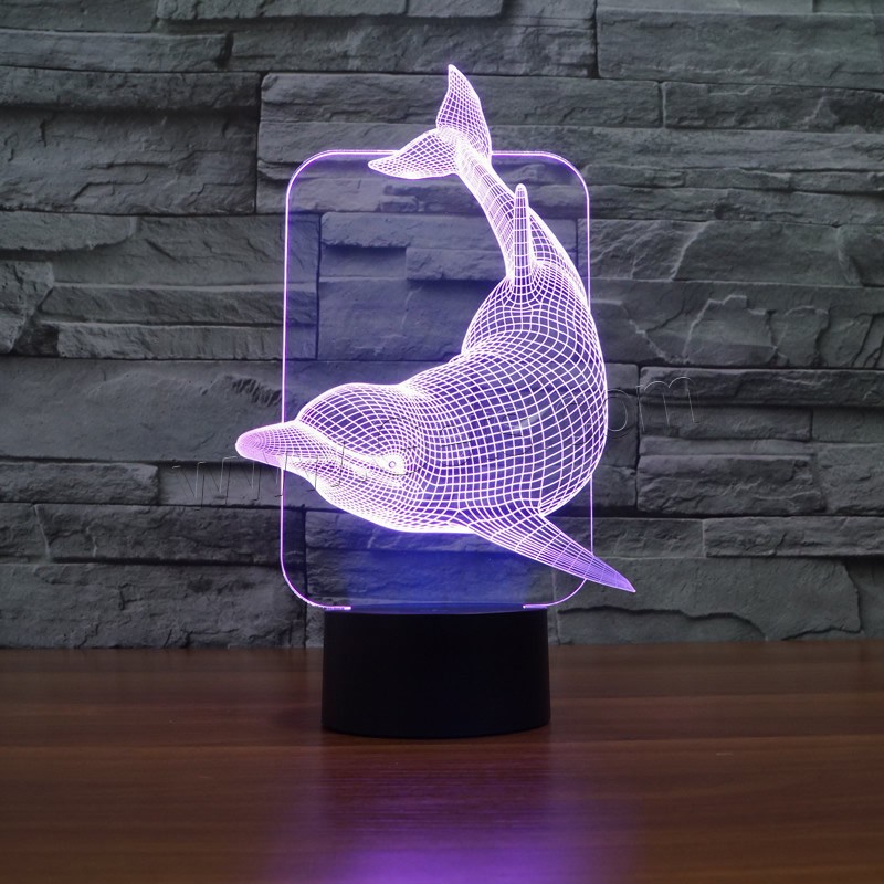 LED Colorful Night Lamp, ABS Plastic, with Acrylic, Dolphin, with USB interface & change color automaticly & different styles for choice & different designs for choice, Sold By Set