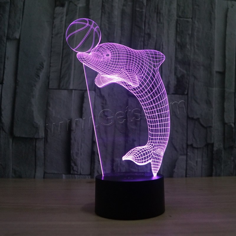 LED Colorful Night Lamp, ABS Plastic, with Acrylic, Dolphin, with USB interface & change color automaticly & different styles for choice & different designs for choice, Sold By Set