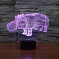 LED lampe de nuit en coloré, plastique ABS, avec Acrylique, hippopotame, avec interface USB & changer de couleur automatic & styles différents pour le choix Vendu par fixé