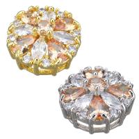 Cubic Zirconia Brass Connector, Flower, plated, multihole & with cubic zirconia Approx 