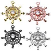 Cubic Zirconia Brass Pendants, Ship Wheel, plated, with cubic zirconia Approx 1mm 