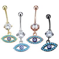 Brass Piercing Barbell, Evil Eye, plated, enamel & with cubic zirconia 33mm 1mm, 4mm 