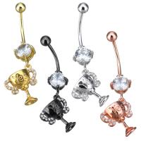 Brass Piercing Barbell, Trophy, word yes, plated, with cubic zirconia 38mm 1mm, 4mm 